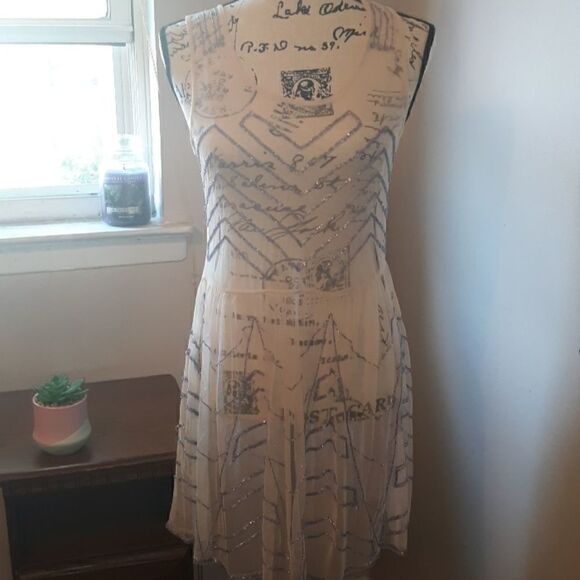 💐NWT FREE PEOPLE SOFT PEACH BEADED DRESS S - Picture 1 of 7